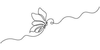 Butterfly spreads its wings continuous one line drawing on white background vector