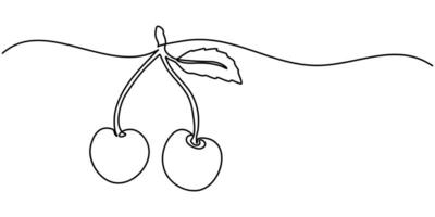 Continuous one line drawing minimal cherry fruit vector
