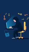 Hacker With Laptop Stealing Passwords And Breaking In Confidential Data On Vertical 2D Cartoon Animation video