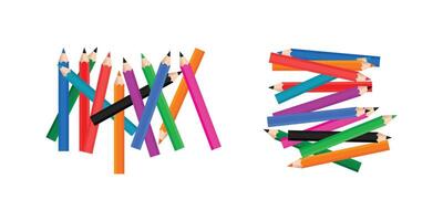 Two piles of colorful pencils are shown against a plain white background. vector