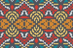 Pixel Ethnic Abstract Geometric Pattern With Stripes Linesfolk Embroidery, Aztec Geometric Ornament Print. Design for Carpet, Wallpaper, Clothing, Wrapping, Fabric vector