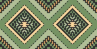 Pixelated Seamless Abstract Geometric Patternfolk Embroidery, Aztec Geometric Ornament Print. Design for Carpet, Wallpaper, Clothing, Wrapping, Fabric vector