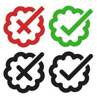 Set of flat approval and cancellation marks. Signs and lines of different thickness, green and red. vector