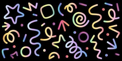 Different textures and shapes in gradient. Color isolated illustration. Different colorful line flat icons. vector