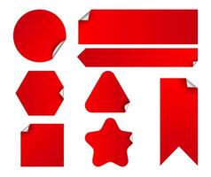 Set of red paper stickers on white background vector