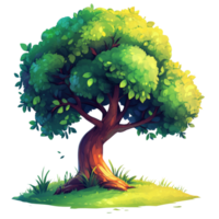 Whimsical Tree with Lush Green Canopy and Enchanting Light Effects png