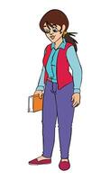 Little girl is standing with a book in hand vector