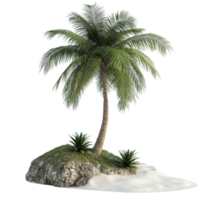 Isolated Tropical Island with Palm Tree on Sand and Rock Hill Background png