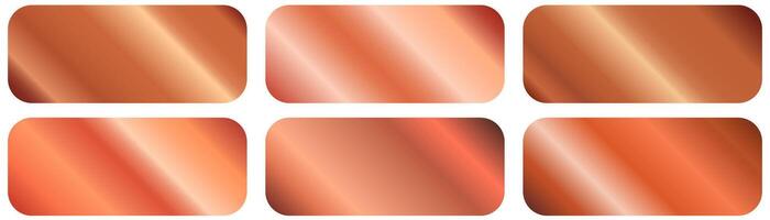 Collection of shiny rose gold swatch palette. gradient shiny copper bronze and metallic steel for chrome border, bronze frame. vector