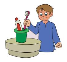 A boy is putting Brush in the mag vector