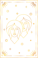 Tarot card with gemini zodiac style. Simple line art style. png