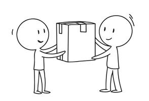 delivery and moving. the stick man hands the box. illustration in doodle style. vector