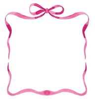 Watercolor frame made of pink ribbon with a bow. vector