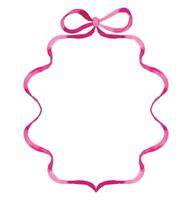 frame made of pink ribbon with a bow. watercolor illustration vector
