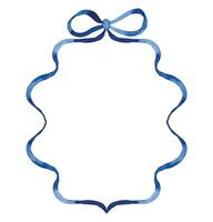frame of blue ribbon with a bow. watercolor illustration vector