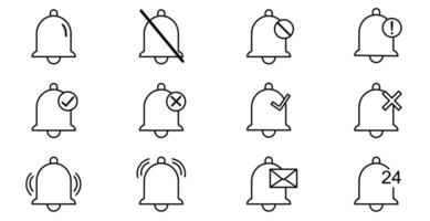 Set of 12 outline bell notification icon on white background. vector