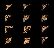 Collection of different abstract vintage corner ornaments on gold colour vector