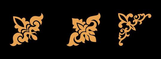 Collection of different abstract vintage corner art on black background vector