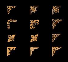 Collection of different abstract vintage corner ornaments on black background vector