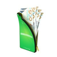 Online mobile money wallet concept. 3D rendering of Aruba Florin notes inside smart phone isolated on transparent background. money coming out of purse png