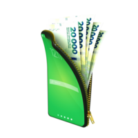 Online mobile money wallet concept. 3D rendering of Argentina peso notes inside smart phone isolated on transparent background. money coming out of purse png