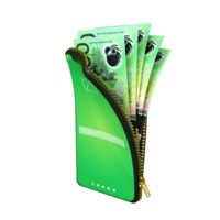 Online mobile money wallet concept. 3D rendering of Australian Dollar notes inside smart phone isolated on transparent background. money coming out of purse png