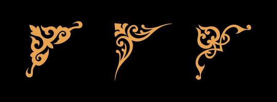 Collection of different abstract vintage corner on black background vector