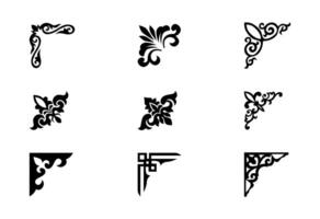 Collection of different abstract vintage corner ornaments art on black and white colour vector