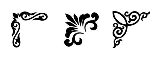 Collection of different abstract vintage corner art on black and white colour vector
