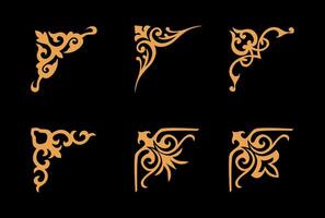 Collection of different abstract vintage corner ornaments art on black background vector