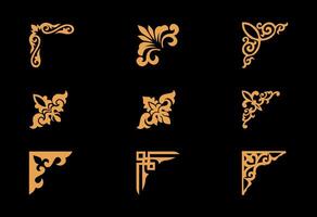 Collection of different abstract vintage corner ornaments art on gold colour vector