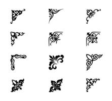 Collection of different abstract vintage corner ornaments on black and white colour vector