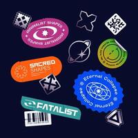 Set Of Y2K Stickers Isolated On Dark Background vector