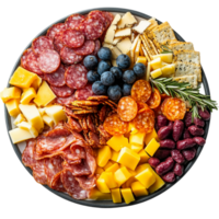 A platter of cheese, meat, and fruit png
