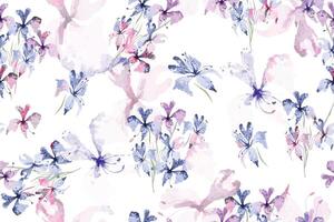 Seamless pattern of wild orchid violet painted in watercolor on white background.Designed for fabric luxurious and wallpaper, vintage style.Hand drawn floral pattern.Flower pattern background. vector