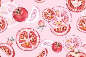 seamless pattern of tomato with watercolor.Vegetable background.Ripe red fresh organic tomato.Vegetarian food background.Suitable for designing fabric patterns or wallpaper. vector