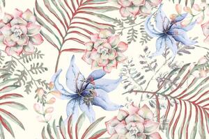 Pattern of tropical botanical with watercolor for fabric and wallpaper.Leaf nature background. vector