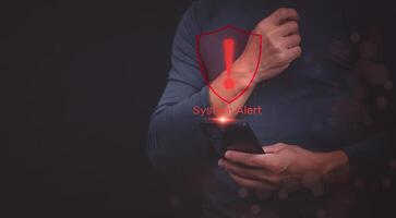 Attack prevention system alerts or screens, prevent cyber-attacks, hand ackers, concepts of managing systems to be secure, digital transformation, Internet of Things, data storage photo