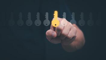 Person showing protection system In order to screen or prevent attacks from cyber photo