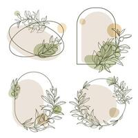 Elegant botanical frames set with Line art drawn olive branches leaves and fruits in a minimalist abstract style modern and natural aesthetic,invitations branding and packaging. illustration vector
