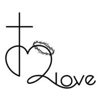 Christian love symbol with cross, heart, and crown of thorns Line art .Minimalist design cross, heart, crown of thorns for religious graphics, church materials, prints. illustration vector