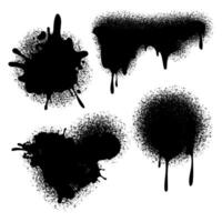 Black ink splatters, drips, and spray paint effects set on a white background, creating a grunge and urban graffiti style design elements for street art,creative, banner,creative textures, web. vector