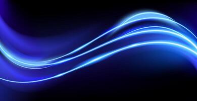Abstract glowing blue light waves flow smoothly across a dark background, creating a futuristic and high tech visual. The neon streaks convey motion, energy, and modern digital aesthetics. vector