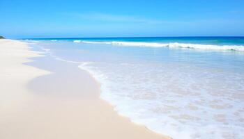 Tranquil Tropical Beach Scene White Sand and Azure Waters Under a Bright Blue Sky photo