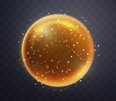 Orange magic fantasy sphere. Crystal ball with glowing sparkles and particles. Energy orb with glow flare light effect. Isolated on background vector