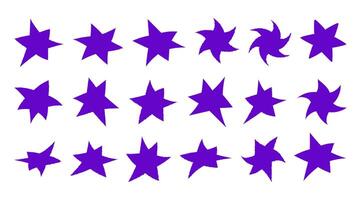Vibrant irregular rough stars shapes. Set of trendy textured purple elements. Groovy simple forms vector