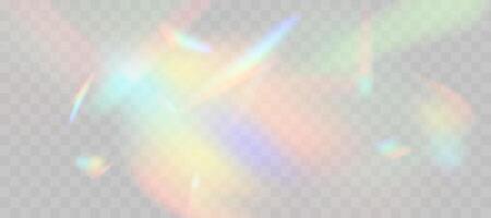 Blurred rainbow refraction overlay effect. Light lens prism effect on background. Holographic reflection, crystal flare leak shadow overlay. abstract illustration. vector