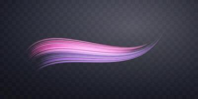 Glowing pink and purple lines. Dynamic neon realistic energy speed wave. Abstract twirl light effect on a dark background vector