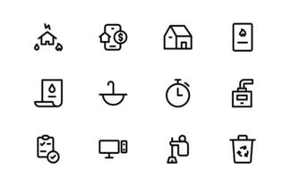 Public Utilities Icon Set. Clean, Editable Line Icons for Energy, Water Supply, Waste Management, and Urban Infrastructure vector