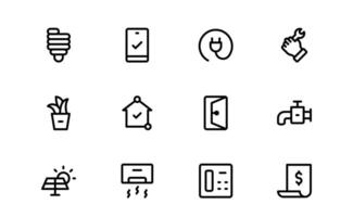 Public Utilities Icon Collection. Clean, Editable Line Icons for Energy, Water Supply, Waste Management, and Urban Infrastructure vector